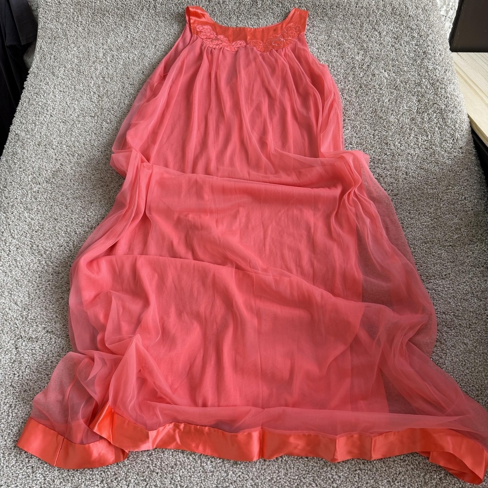 Vintage Gossard Artemis Gown Womens Small Pink Chiffon Nylon Lace 5104 USA